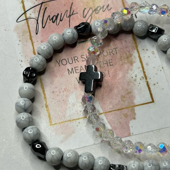 White Howlite & Crystal Bracelet Set - Picture 2 of 3